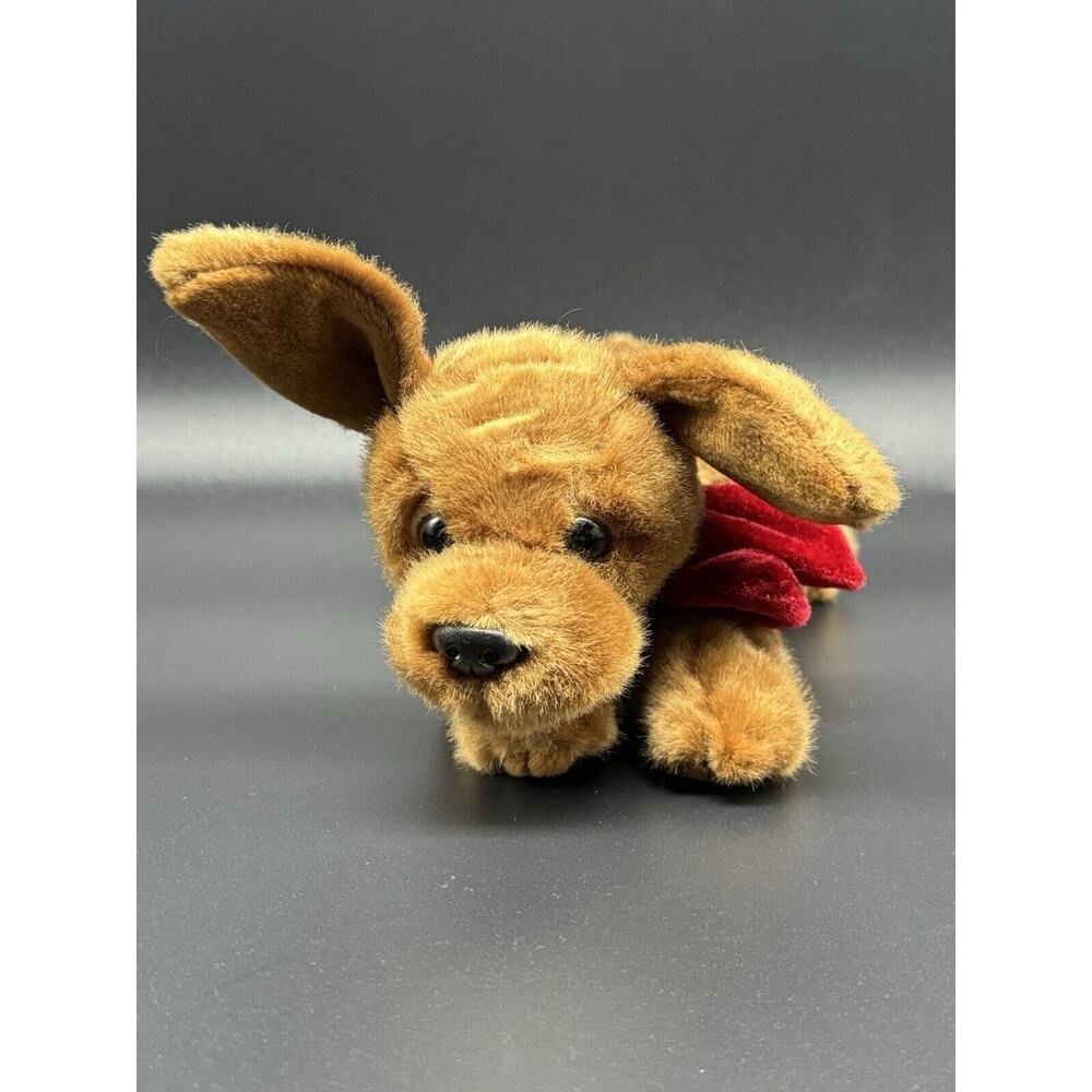 Russ Berrie Cadberry Brown Puppy Dog with Red Velvet Scarf Stuffed Animal 8"